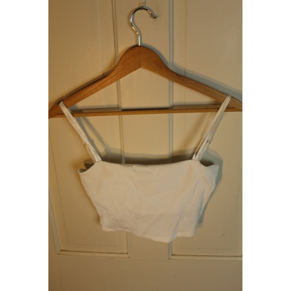 Buffbunny Collection Material Girl White Ribbed Tank Top Built-In Bra Small - Picture 2 of 5
